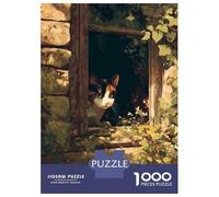 Jigsaw Puzzles for Adults1000 Piece Calico Cat in Window Jigsaws for Adults Family Games Birthday Present Help The Brain Exercise 38x26cm/1000pcs