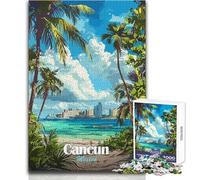 Jigsaw Puzzles for Adults1000 Piece Cancun Mexico Tropical Beach Illustration Educational Game Birthday Present Secret Santa Gifts Size 38x26cm