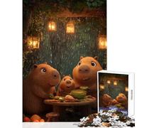 Jigsaw Puzzles for Adults1000 Piece Capybara Family Dinner in The Rain Toy Wall Decor Art Work Gift Educational Game with Matching Poster And Trivia Sheet size 38x26cm