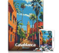 Jigsaw Puzzles for Adults1000 Piece Casablanca, Morocco Street Scene Illustration Educational Game Birthday Present Secret Santa Gifts Size 38x52cm