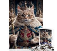 Jigsaw Puzzles for Adults1000 Piece Cat King in Royal Attire Toy Wall Decor Art Work Gift Educational Game with Matching Poster And Trivia Sheet size 38x26cm
