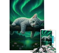 Jigsaw Puzzles for Adults1000 Piece Cat Under The Northern Lights 1000 Piece Jigsaws Toy Wall Decor Wall Decoration Christmas Birthday Gifts (50x75cm)