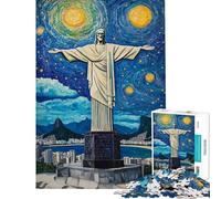 Jigsaw Puzzles for Adults1000 Piece Christ The Redeemer Starry Night Jigsaw Puzzle 1000 Impossible Game Birthday Gifts Staycation Kill Time (Size 38x26cm)