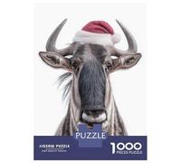 Jigsaw Puzzles for Adults1000 Piece Christmas Wildebeest with Santa Hat Jigsaw Puzzle Relax Games Difficult Challenge Stress Reduction Gifts 52x38cm/1000pcs