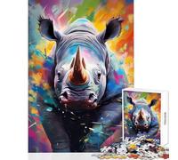 Jigsaw Puzzles for Adults1000 Piece Colorful Wildlife Rhino DIY Toys Great Gift Relax Games with Matching Poster And Trivia Sheet Size 38x26cm