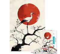 Jigsaw Puzzles for Adults1000 Piece Crane And Rising Sun Art Print Fun at Home Activities, Home Art Decor Educational Games for 14+ Puzzle Game Offered (38x26cm)