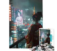 Jigsaw Puzzles for Adults1000 Piece Cyberpunk Geisha in Rainy Tokyo Challenging To Complete Difficult Hard Hands-on Game Suitable for People Aged 14 And Above (38X26CM)