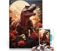 Jigsaw Puzzles for Adults1000 Piece Dinosaur in Roses Made of cardboard，for age 14+ Challenging game and family game Christmas game Presents for Women。size：26x38cm/10.24x14.96inch