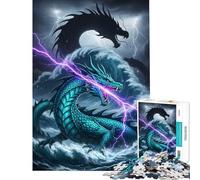 Jigsaw Puzzles for Adults1000 Piece Dragon in Stormy Seas with Lightning Jigsaw 1000 Piece Toy Wall Decor Tough Challenge Unique Challenge Game (38x52cm)