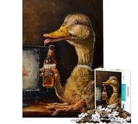 Jigsaw Puzzles for Adults1000 Piece Drunk Duck Drinking Beer Challenging To Complete Difficult Hard Hands-on Game Suitable for People Aged 14 And Above (50X75CM)