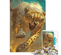 Jigsaw Puzzles for Adults1000 Piece Fierce Cheetah Golden Energy Challenging To Complete Difficult Hard Hands-on Game Suitable for People Aged 14 And Above (38X26CM)