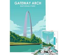 Jigsaw Puzzles for Adults1000 Piece Gateway Arch Travel Poster Toy Intellectual Game Relaxing Games Hand Speed Race Great Gifts for Games (Size 75x50cm)