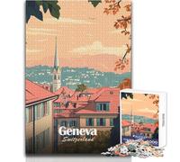 Jigsaw Puzzles for Adults1000 Piece Geneva Switzerland Cityscape Travel Poster Educational Game Birthday Present Secret Santa Gifts Size 50x75cm