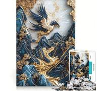 Jigsaw Puzzles for Adults1000 Piece Gold Blue Phoenix Mountain, Hands-on Game, Precision Cutting, Birthday And Unique Gifts (38x52cm)
