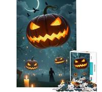 Jigsaw Puzzles for Adults1000 Piece Halloween Night with Floating Pumpkins Brain Teaser Game Toy Intellectual Game Birthday Gifts Difficult Hard (Size 38x52cm)
