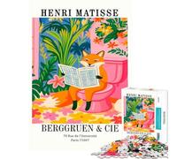 Jigsaw Puzzles for Adults1000 Piece Henri Matisse Fox Reading Newspaper Art Challenging To Complete Difficult Hard Hands-on Game Suitable for People Aged 14 And Above (38X26CM)