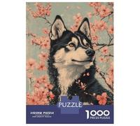 Jigsaw Puzzles for Adults1000 Piece Husky in Cherry Blossoms Husky Dog Cherry Blossom Floral Art Adult Jigsaw Puzzle Toy Wall Decor Precision Cutting Deal As Gifts for The Whole Family 38x26cm/1000pc