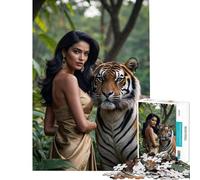 Jigsaw Puzzles for Adults1000 Piece Indian Woman And Bangal Tiger in Jungle Educational Challenge For Family Fun Family Game for 14+ Puzzle Game Offered (50X75cm)
