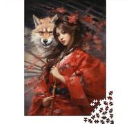 Jigsaw Puzzles for Adults1000 Piece Japanese Fox Kimono Art Print Jigsaw for Adults Family Games Analysis And Logic Deal As Gifts for The Whole Family 70x50cm/1000pcs