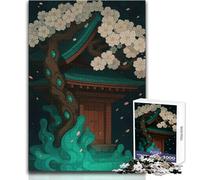 Jigsaw Puzzles for Adults1000 Piece Japanese Temple with Cherry Blossom Tree Enjoyable Quiet Leisure Activity Premium Accurate Edge Craft Toy Size 38x52cm