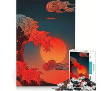 Jigsaw Puzzles for Adults1000 Piece Japanese Wave Art with Rising Sun, Relaxing Games, Decompressing Intellectual, Birthday Present,Travel Gifts, (38x26cm)