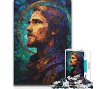 Jigsaw Puzzles for Adults1000 Piece Jesus Stained Glass Portrait Toys Educational Games Difficult Challenge Anti-Stress Toys (size 38x52cm)