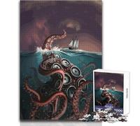 Jigsaw Puzzles for Adults1000 Piece Kraken Attacking A Ship Illustration Toy Intellectual Game Difficult Challenge Gifts Ideas Size 38x52cm