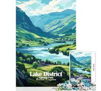 Jigsaw Puzzles for Adults1000 Piece Lake District National Park Illustration Cozy Family Gathering Enjoyment Unique Christmas Celebration Present (38x52cm)