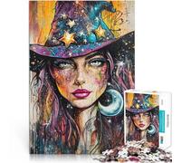 Jigsaw Puzzles for Adults1000 Piece Magic Witch Made of wood,for and from 14 years and over Difficult to complete but fun and humorous Suitable for desktop decoration。size:50x75cm