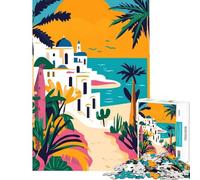 Jigsaw Puzzles for Adults1000 Piece Mediterranean Village Tunisia Toy Intellectual Game Relaxing Games Hand Speed Race Great Gifts for Games (Size 38x26cm)