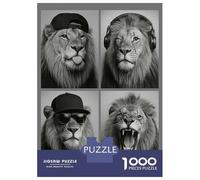 Jigsaw Puzzles for Adults1000 Piece Monochrome Lions with Accessories Collage Adult Jigsaw Puzzle Relaxing Games Staycation Kill Time for Birthday, Chrismas 38x26cm/1000pcs