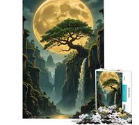 Jigsaw Puzzles for Adults1000 Piece Moonlit Waterfall Landscape with Bonsai Tree Family Games Addictive Toys to Cultivate Patience Funny Gifts Family Activities (Size 38x52cm)