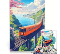Jigsaw Puzzles for Adults1000 Piece Orange Train by The Sea Educational Toy Difficult And Challenge Improving Love between Couples 38x52cm