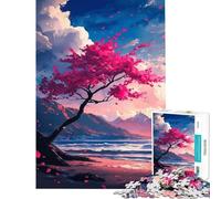 Jigsaw Puzzles for Adults1000 Piece Pink Blossom Tree by The Sea Difficult And Challenge Presents for Women AntiStress Toys for Age 14+ Game (50X75cm)