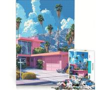 Jigsaw Puzzles for Adults1000 Piece Pink House Palm Springs Style, Hands-on Game, Precision Cutting, Birthday And Unique Gifts 38x26cm