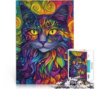 Jigsaw Puzzles for Adults1000 Piece Psychedelic Cat Abstract Made of cardboard for age 14+ Challenging play toys It is ideal as a gift for the whole family。size：26x38cm/10.24x14.96inch