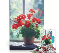 Jigsaw Puzzles for Adults1000 Piece Red Geranium Flowers by Window Educational Game Difficult Hard Unique Birthday And Xmas Gifts 50x75cm