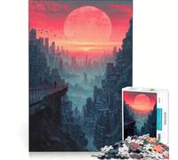 Jigsaw Puzzles for Adults1000 Piece Red Moon Cityscape Hands-on Game Precision Cutting Birthday And Unique Gifts 50x75cm