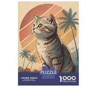 Jigsaw Puzzles for Adults1000 Piece Retro Cat on Tropical Island Adult Jigsaw Puzzle Relaxing Games Staycation Kill Time for Birthday, Chrismas 70x50cm/1000pcs
