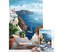 Jigsaw Puzzles for Adults1000 Piece Santorini Greece Travel Poster Puzzle For Teenagers Difficult Challenge Educational Challenge Great Gifts for Gaming (50x75cm)
