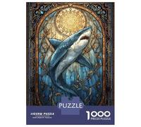 Jigsaw Puzzles for Adults1000 Piece Shark Stained Glass Adult Jigsaw Puzzle Hands-on Game Presents for Women for Birthday, Chrismas 70x50cm/1000pcs