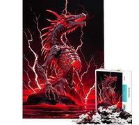 Jigsaw Puzzles for Adults1000 Piece Skeletal Dragon in Red Lightning Storm Educational Challenge For Family Fun Fun Games for And 14 Years And over (38X52cm)