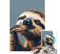 Jigsaw Puzzles for Adults1000 Piece Sloth Eating Cookie Educational Challenge For Family Fun Fun Games for And 14 Years And over (38X52cm)
