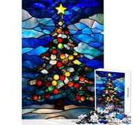Jigsaw Puzzles for Adults1000 Piece Stained Glass Christmas Tree Cozy Family Gathering Enjoyment Unique Christmas Celebration Present (50x75cm)