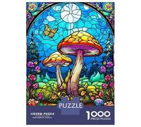 Jigsaw Puzzles for Adults1000 Piece Stained Glass Mushrooms Jigsaw Puzzle Relax Games Difficult Challenge Stress Reduction Gifts 38x26cm/1000pcs
