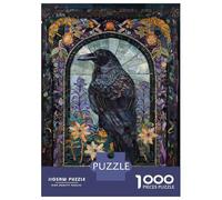 Jigsaw Puzzles for Adults1000 Piece Stained Glass Raven Wall Art Jigsaw for Adults Anti-Stress Toys A Work of Art for Birthday, Chrismas 70x50cm/1000pcs