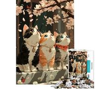 Jigsaw Puzzles for Adults1000 Piece Three Cats Under Cherry Blossoms Challenging To Complete Difficult Hard Handson Game Suitable for People Aged 14 And Above (50X75cm)