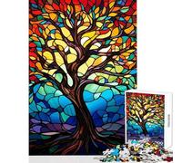 Jigsaw Puzzles for Adults1000 Piece Tree of Life Stained Glass Educational Game Tough Challenge Toy Wall Decor Fun Activities at Home (38X26CM)