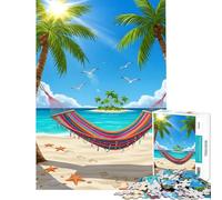 Jigsaw Puzzles for Adults1000 Piece Tropical Beach Hammock Paradise Illustration Educational Challenge For Family Fun Fun Games for And 14 Years And over (50X75cm)