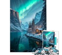 Jigsaw Puzzles for Adults1000 Piece Winter Cabin Under Aurora Borealis Educational Challenge For Family Fun Toy Wall Decor Suitable for People Aged 14 And Above (38x26cm)